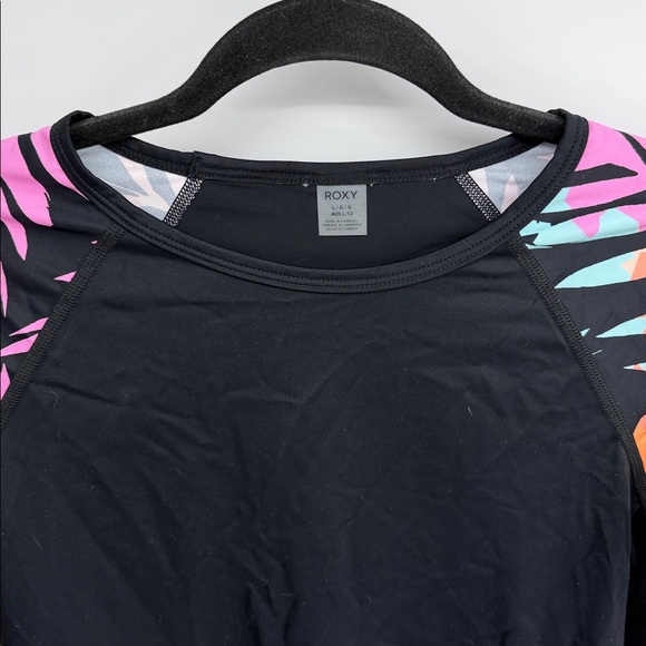 Roxy botanical palm leaf print crewneck stretch beach swim rashguard top sz L - Picture 2 of 8